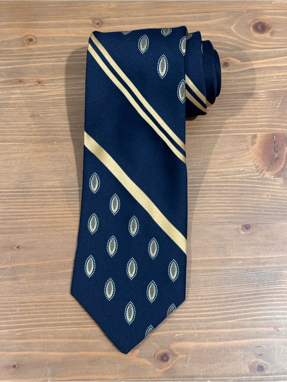 Givenchy Navy and Gold Striped Medallion Tie